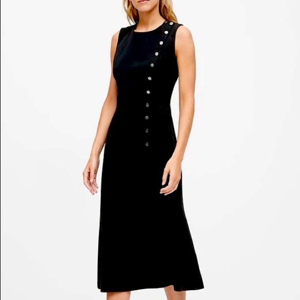 Fitted midi dress with gunmetal button detail